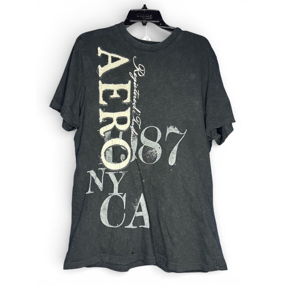 Aeropostale Mens Vintage Blue Distressed 1987 Graphic Tee XL Y2K NYC CA Spellout